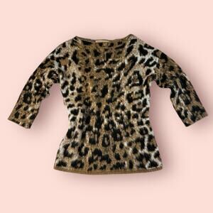 LINEAMAGLIA Womens XS Italian Mohair Blend Brown Animal Print Sweater Leopard